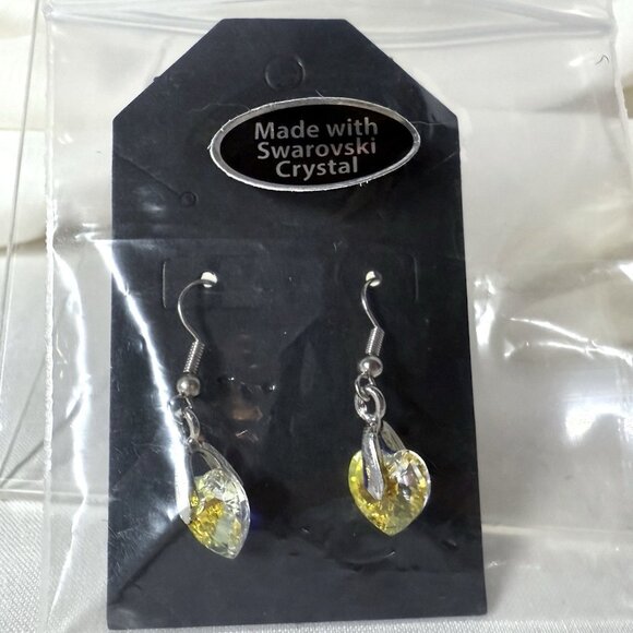 Heart Dangle Earrings Swarovski Crystal Aurora Borealis AB Jewelry - Picture 7 of 7